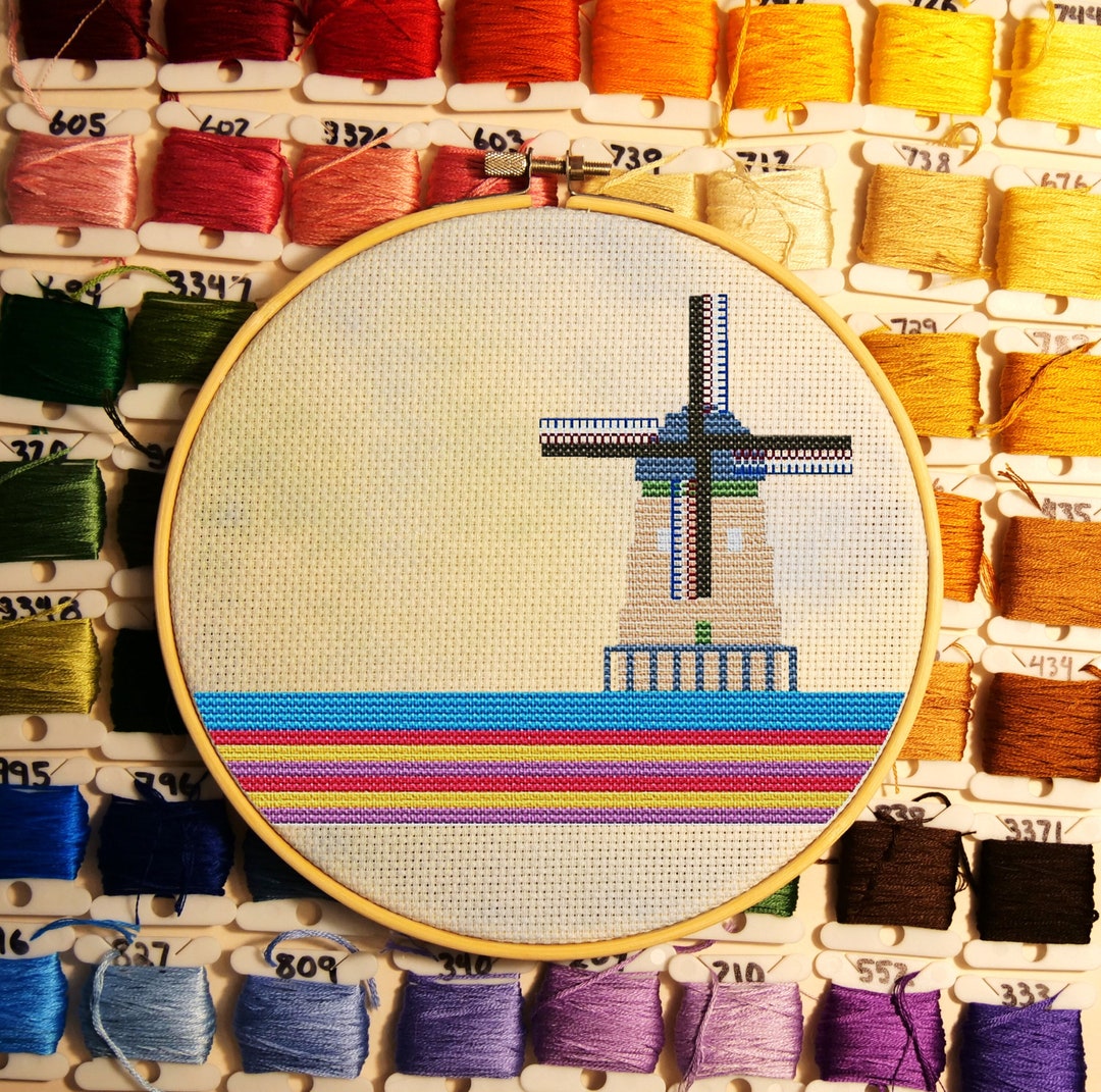 Easy Xstitch Pattern of Windmill on 14count Cross Stitch Pattern for