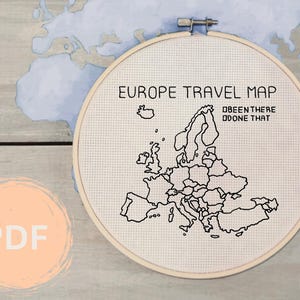 Europa Reise Stickrahmen PDF | DIY Reise-Tracker | Personalisierbar | Näh + Punch Nadel Kompatibel