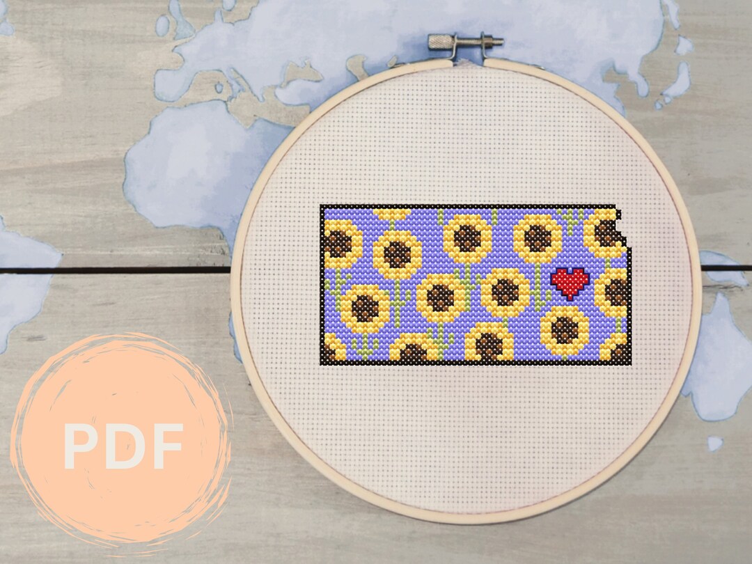 Kansas Cross Stitch Pattern, Instant PDF Download, Cross Stitch Kansas ...