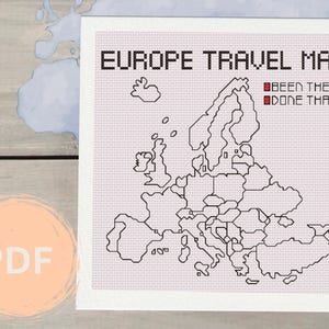 Europa Reisekarte Kreuzstichmuster | Anpassbarer Reise-Tracker | PDF Digitaler Download | Kreuzstich