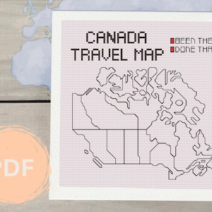 Kanada Reise Karte Kreuzstich Muster | Anpassbarer Reise-Tracker | PDF Digitaler Download | Kreuzstich