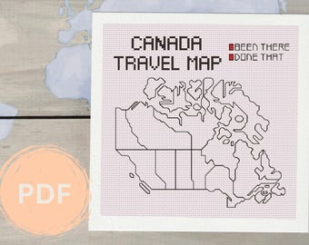May include: A black and white line drawing of a map of Canada with the text "CANADA TRAVEL MAP" and "BEEN THERE DONE THAT" in red.