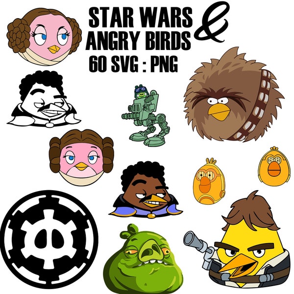 Ensemble Angry Bird Star wars SVG | Angry Bird SVG | SVG numérique | Sublimation | Fichier Cricut | Film esquissé Svg | PDF | png