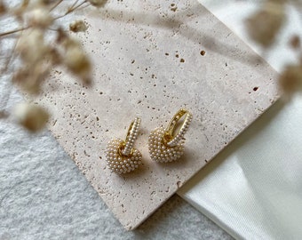 Heart earrings in pearl look, hoop earrings - 3 in 1 - beautiful for a wedding