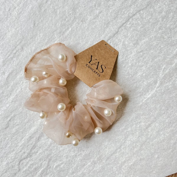 Organza Zopfgummie, Scrunchie für Hochzeit, mit Perlen