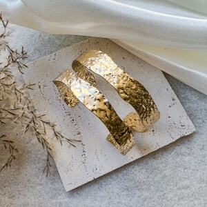 Golden bangle, lace, hammered, wedding jewelry image 1