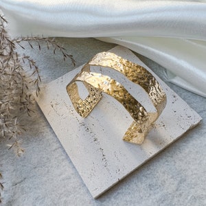 Golden bangle, lace, hammered, wedding jewelry image 3