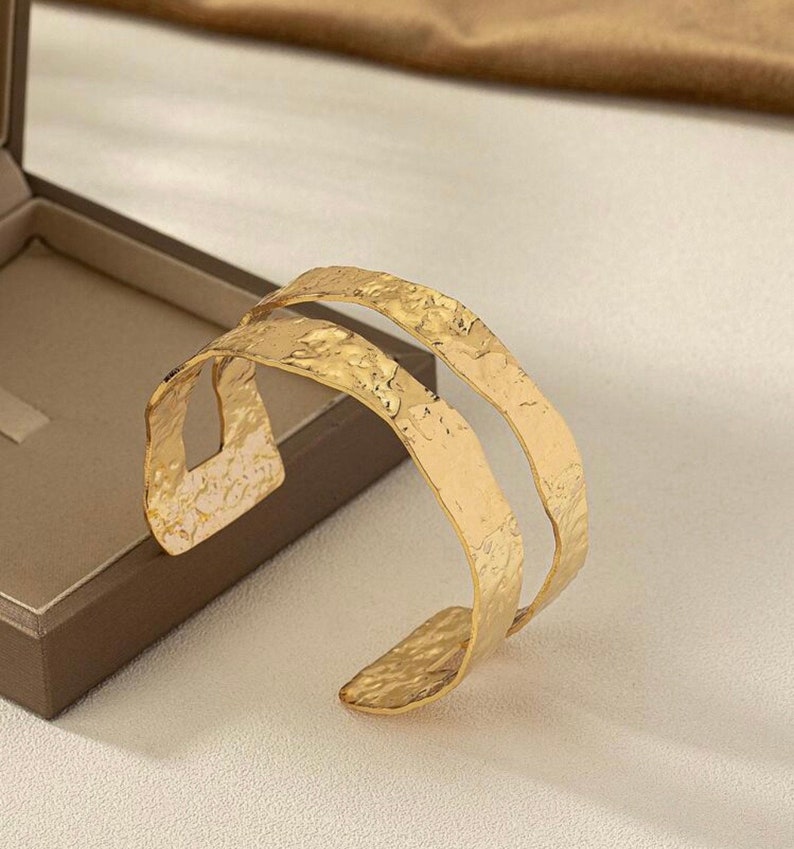 Golden bangle, lace, hammered, wedding jewelry image 6