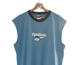 Reebok Vintage Tank Top Size XXL 2XL muscle shirt armpit shirt pattern 2000s Y2K sport summer Reebok logo print light blue