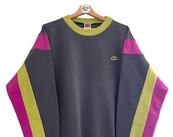 Nike Vintage Sweater Size XL Best Classic Sweatshirt Pullover 90s 90s Nike Logo Swoosh Embroidered Color Block Black Yellow Pink Ultra Rare