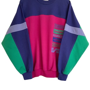 Sudadera vintage Adidas talla M - L (D6) sudadera oversize jersey colorida años 80 90 Adidas estampado con letras del logo y trébol en la espalda