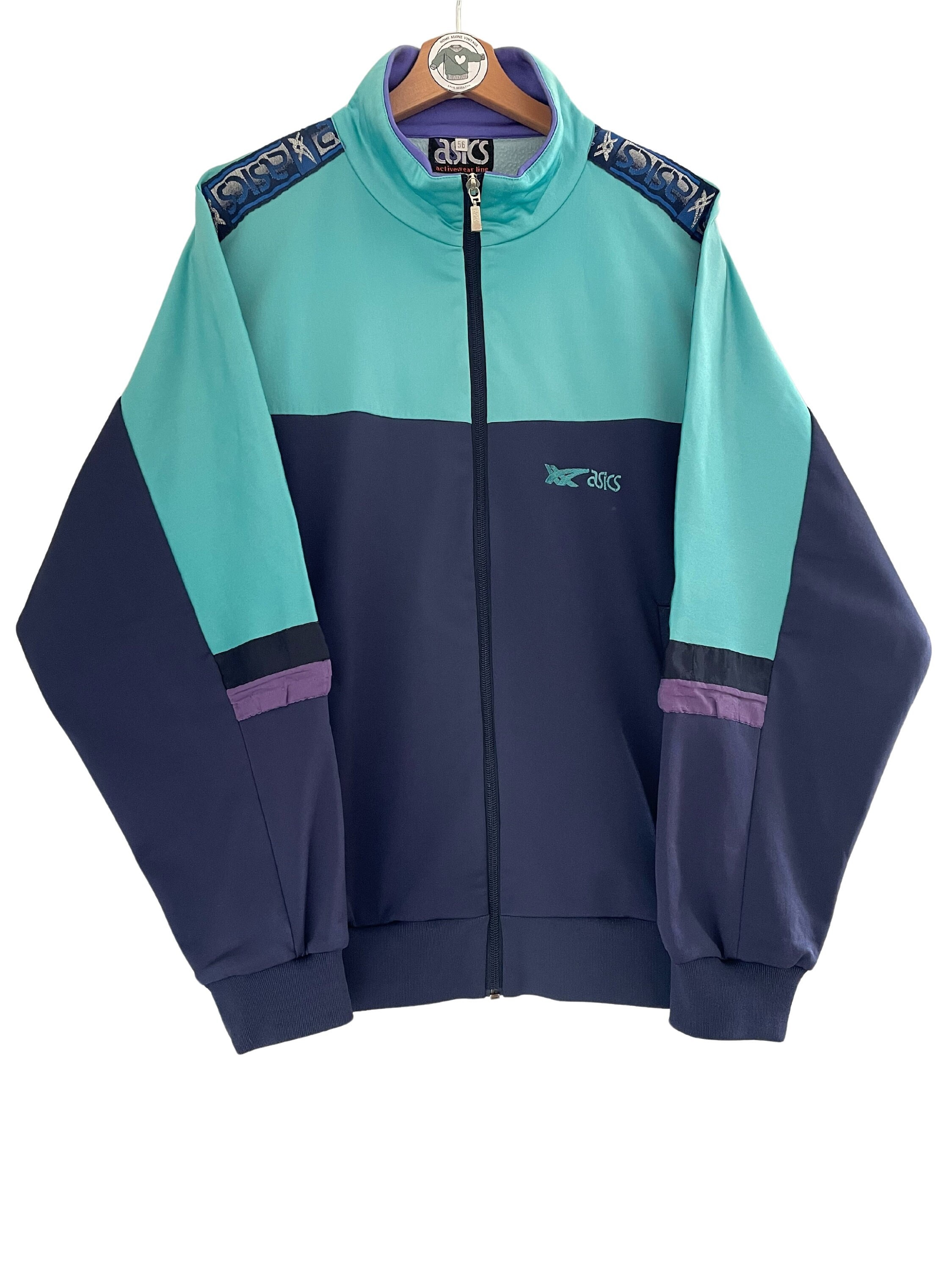 90's Vintage Asics cool rave/track jacket in navy and white