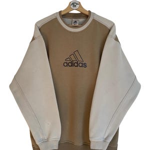 Sudadera vintage Adidas talla L (D5) marrón beige, estilo jersey, la mejor clásica de los 90, con logo grande bordado, ultra rara.