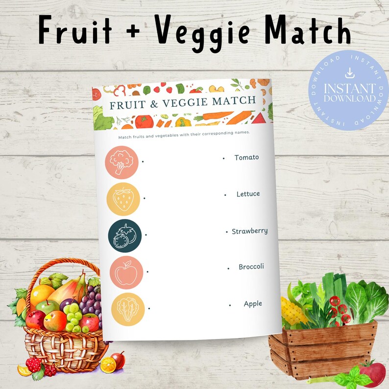 Fruit and Veggie Match Game | Kids Match the Fruit and Veggies Activity ...