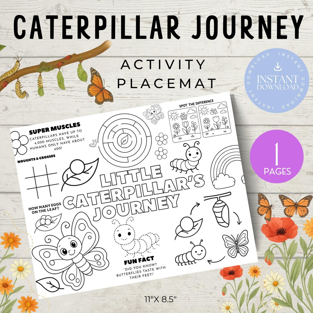 Caterpillar Life Cycle Activity Placemat: Printable Nature Coloring ...