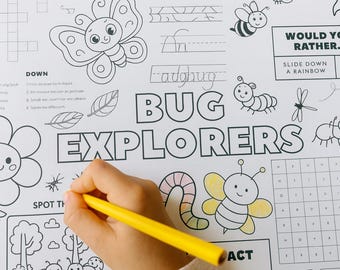 虫と昆虫のアクティビティプレイスマット：自然のぬり絵ゲーム（USレターPDFダウンロード）