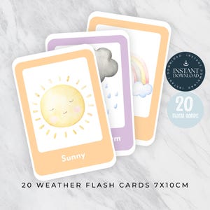 Tarjetas didácticas sobre el clima, tarjetas Montessori, actividades educativas para niños pequeños, tarjetas imprimibles en PDF, preescolar, tarjetas educativas, 20 tarjetas imprimibles