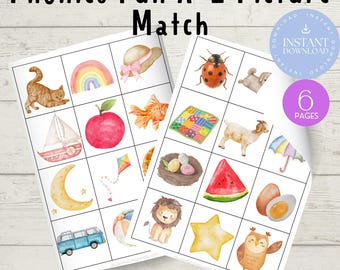 Emparejamiento de imágenes fonéticas: Juego de aprendizaje del alfabeto de la A a la Z (Actividad imprimible para niños pequeños)