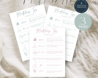 Mindfulness Tips Page for Adults, A5 Printable, Mindful Moments dashboard, Printable Gift,  INSTANT DOWNLOAD