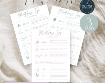 Mindfulness Tips Page for Adults, A5 Printable, Mindful Moments dashboard, Printable Gift,  INSTANT DOWNLOAD