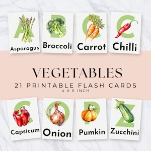 Cartes flash LÉGUMES, cartes Montessori, cartes PDF imprimables, préscolaire, 21 cartes éducatives