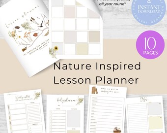 Nature Inspired Homeschool Lesson Planner | Printable PDF for Daily, Weekly & Monthly Planning | Digital