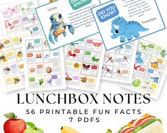 Kids Lunchbox Notes: 56 Fun Facts - Insects, Dinosaurs (PDF Printable)