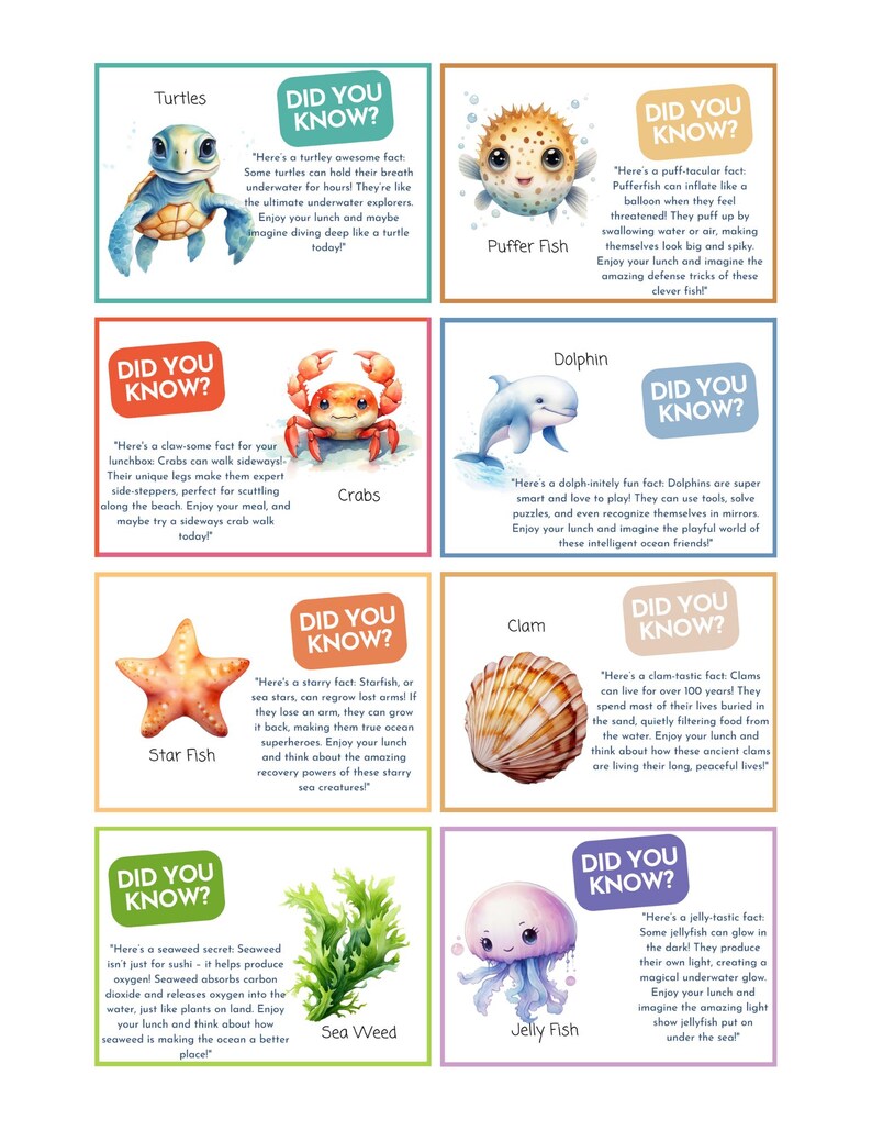 Under the Sea Fun Facts Lunchbox Notes for Kids (printable PDF) - Etsy