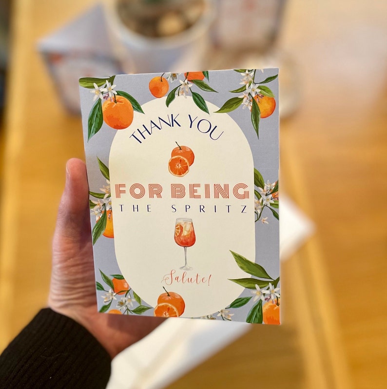 Italian Thank You Card Blank Aperol Spritz Theme Bridal Shower Etsy