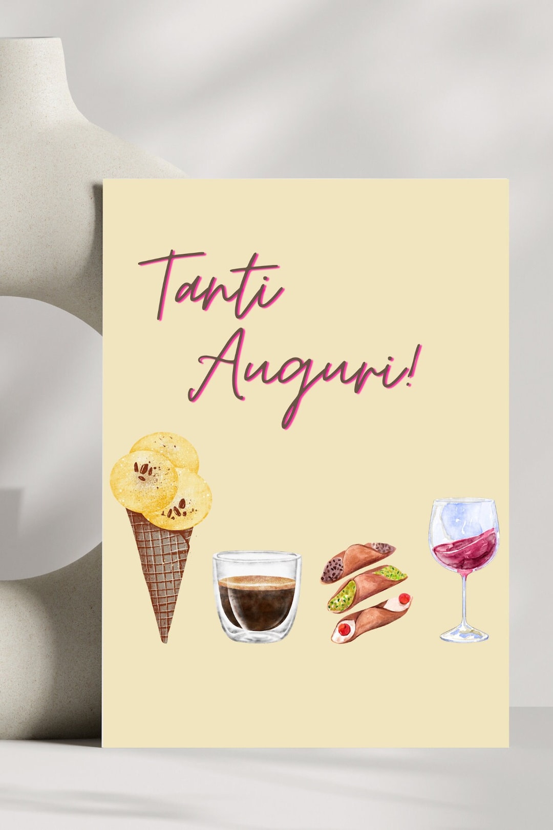 Italian Birthday Card Tanti Auguri Many Wishes Italy Theme Celebration