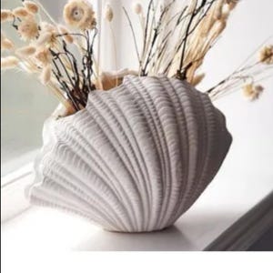 Handmade Raw Ceramic Seashell Mussel Vase - Unique Seashell Design Ceramic Vase - Oyster Vase