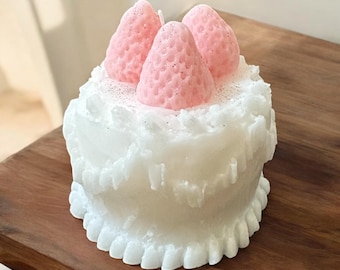 Handmade Strawberry Cake Candle - Silver Glitter Soy Paraffin