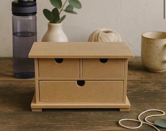 Unfinished Wood 3 Drawer Box | DIY Paintable Storage | 25x15 cm