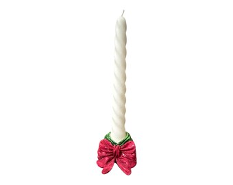Handmade Christmas Candle Holder: Ribbon Accent, Holiday Decor
