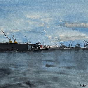 Watercolor &quot;Dock 11&quot;, original, 20 x 28 cm