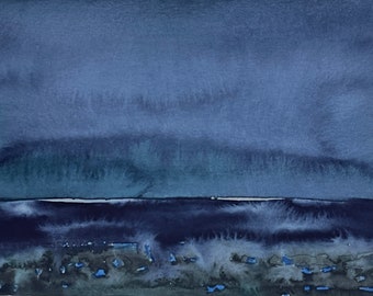 Aquarell "Mondnacht auf der Elbe", 15 x 22 cm