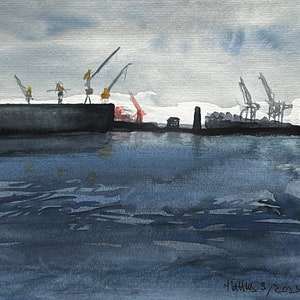 Watercolor &quot;Wind Harbor&quot;, 23 x 29 cm