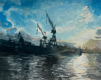 Aquarel "Hamburgse zonnehaven", 23 x 33 cm