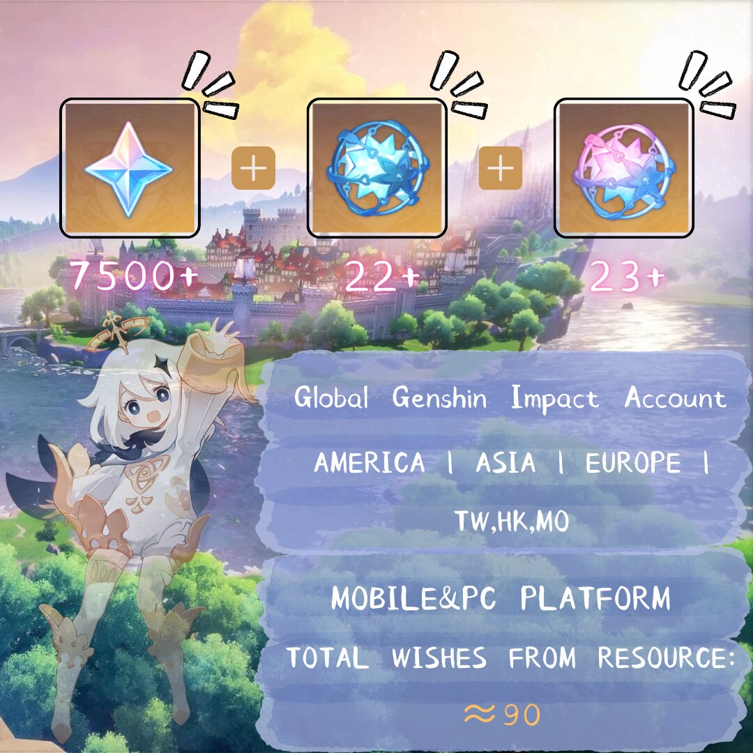Genshin Impact Starter Account 90 Wishes 7500 Primogems 22 Etsy