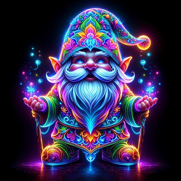 Magical Gnome Wizard with Black Background - Digital Download - PNG 300DPI