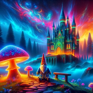 ノームの魔法の森と城 - デジタルダウンロード - PNG 300DPI - 昇華 - クラフト - 壁紙