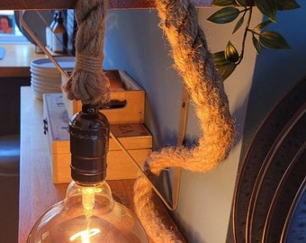 Handmade Jute Rope Lamp: Farmhouse Rustic Lighting with 3 Pin Plug
