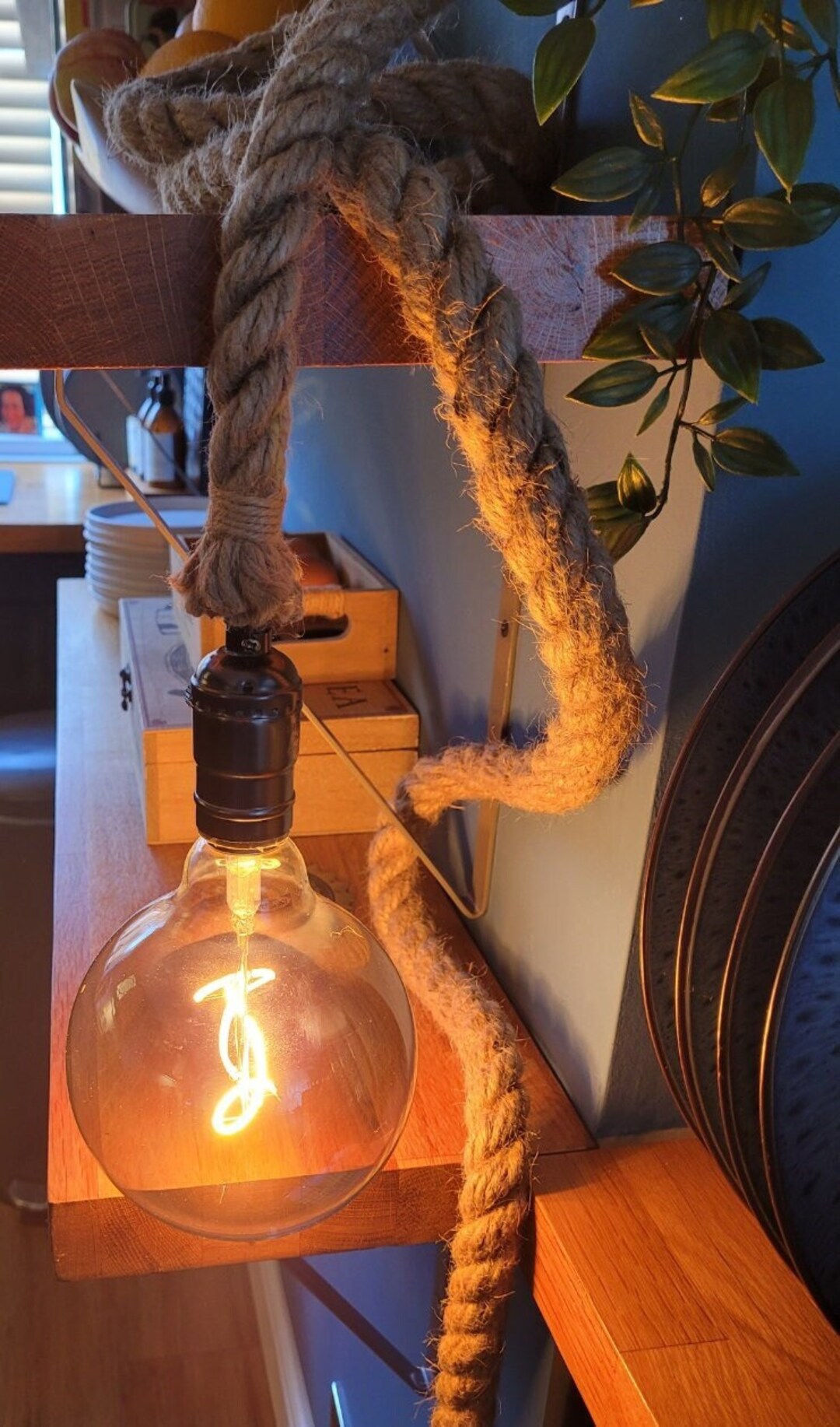 Handmade Jute Rope Lamp: Farmhouse Rustic Lighting With 3 Pin Plug ...