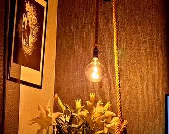 Handmade Jute Rope Lamp: Industrial Retro Cast Iron Pulley Light