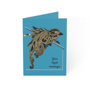 Black and gold turquoise - Greeting Cards with exotic perched bird motif Fine art image print decorative fantastic illustration Coryn.