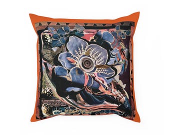 Blue Floral Cushion, Boho Collage Art, Custom Printify Throw Pillow, Cozy Decor