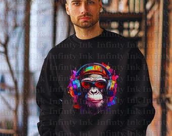Monkey with Headphones Svg & Png Transparent Images  | Cyberpunk Style | Digital Monkey Design for T-Shirts