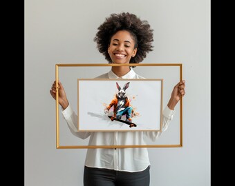 Skater Bunny T-Shirt Design l Svg & Png Transparent Images  l Digital Downloads