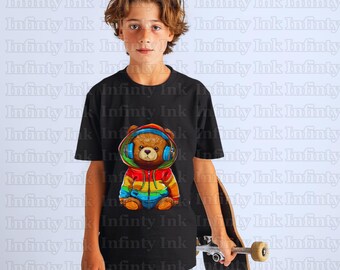 Teddy Bear Wearing Headphones T-Shirt Design l Svg & Png Transparent Images  l Digital Downloads