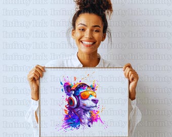 Dog with Headphones Art: Colorful Splash T-Shirt Design (Digital Downloads)